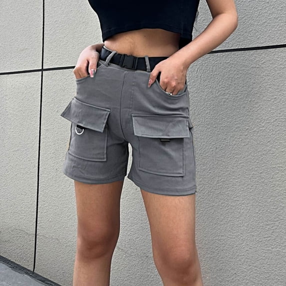 Women Work Pants Long Women'S Spring/Summer Mid-Waist Pocket Denim Overalls Casual Shorts Pants Gray XL