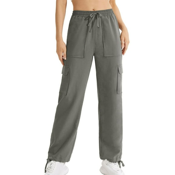 Women Work Pants Long Womens Casual Solid Color Pants Straight Wide Leg Trousers Pants Cargo Pants With Pocket Work Pants for Women Plus Size Dark Gray 2XL