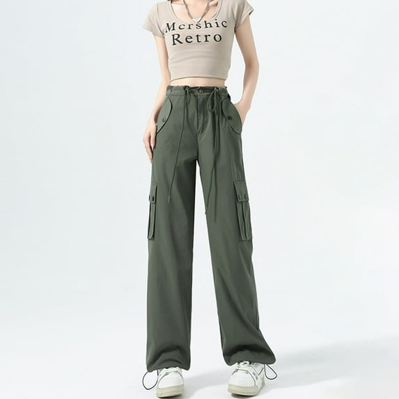 Women Work Pants Plus Size Women Solid Color Workwear Pants Loose Straight Leg Wide Leg Casual Sports Pants Long Pants Army Green XL