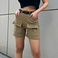 thumbnail image 1 of Women Work Pants Women'S Spring/Summer Mid-Waist Pocket Denim Overalls Casual Shorts Pants Khaki L, 1 of 8