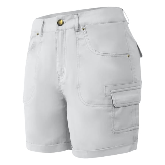 Women Work Pants Women's Fashion Casual Solid Color High Waist Cargo Pants-Line Loose Wide Leg Pocket Short Pants White L