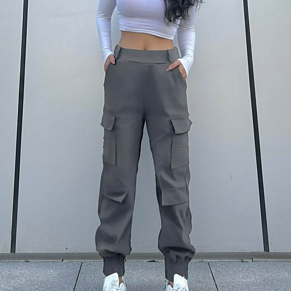 Women Work Pants Women's Mid-waist Pocket Overalls Casual Pants In Spring And Summer Gray S