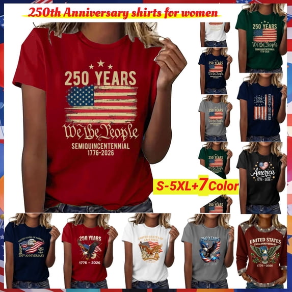 Women Work Tops,Ladies United States 250th Milestone Fashion Top, Oversized Style Printed Short Neck Shirt, Lightweight Skin-Friendly Fit, Summer BBQ Party, 1776-2026 Anniversary Souvenir
