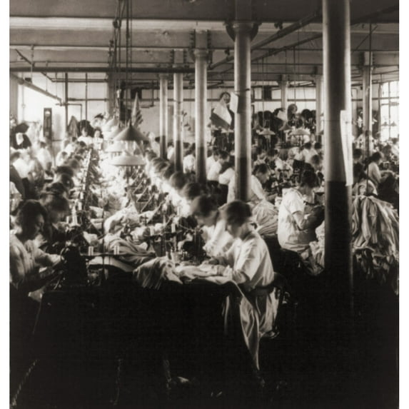 Women Working At Sewing Machines In Factory In Leicester History (24 x 36)