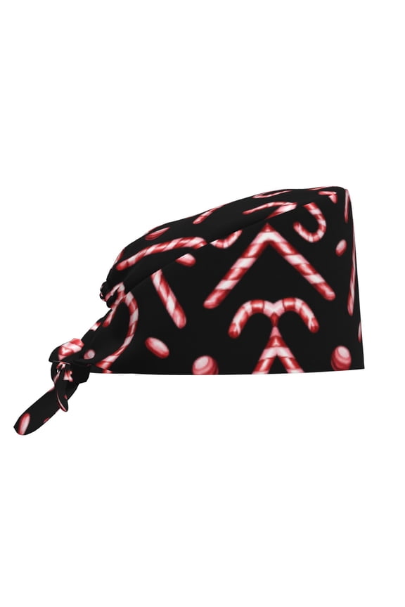 Women Working Hats And Sweatband Candy Cane Print Adjustable Elastic Bouffant Cap