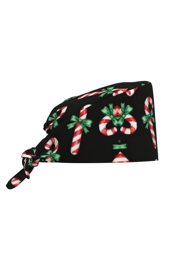 Women Working Hats And Sweatband Christmas Candy Cane Adjustable Elastic Bouffant Cap