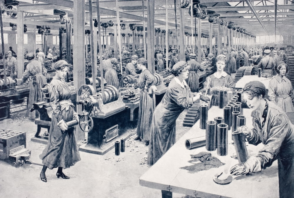 Women Working In Munitions Factory 1915 Canvas Art - Ken Welsh Design Pics (18 x 12)