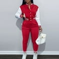 thumbnail image 1 of Women Workout 2 Piece Outfits Button Down Color Block Patchwork Jackets Bodycon Long Pants Tracksuit, 1 of 6