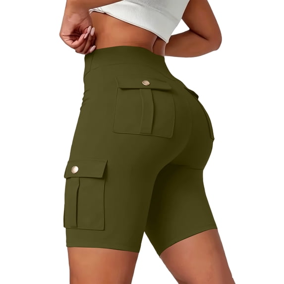 Women Workout Biker Shorts with Cargo Pockets Butt Lifting High Waisted Tummy Control Short Leggings, 2XL