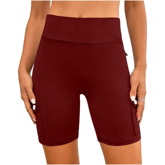 Women Workout Biker Shorts with Cargo Pockets High Waisted Athletic Yoga Shorts Tummy Control Quick Dry Running Short