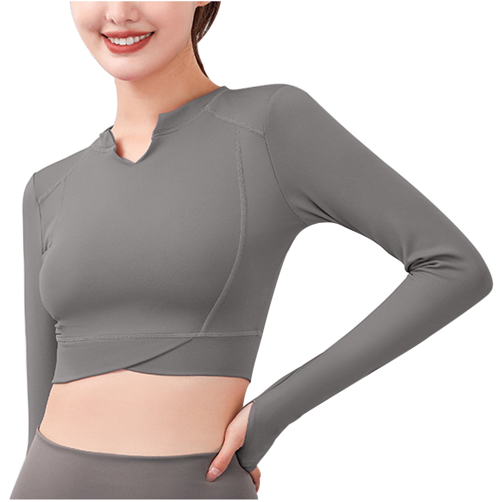 Women Workout Crop Tops Fitness Sports Running Outside Slim Fit Yoga  Clothes Quick Dry Breathable High Stretch Yoga Gym Shirts with Thumb Holes  