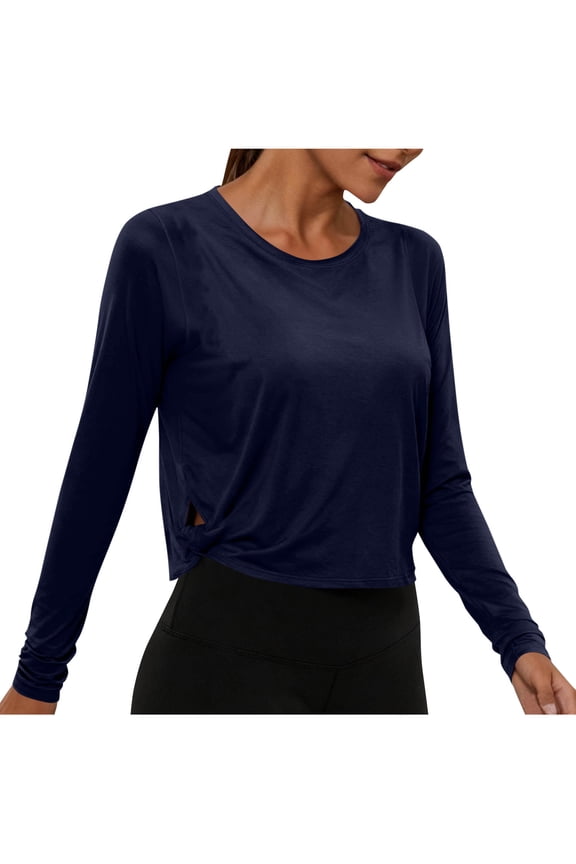 Women Workout Cropped Tops Long Sleeve Loose Athletic Crop Shirts Gym Running Yoga Sports T-Shirt