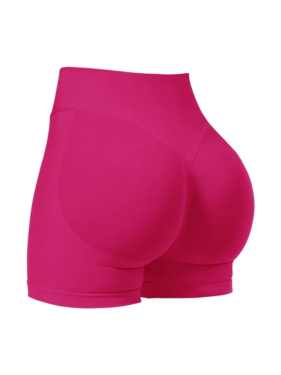 Women Workout Impact Shorts Scrunch Butt Lifting Tummy Control Gym Shorts Comfy Running Seamless Booty Biker Shorts Hot Pink S