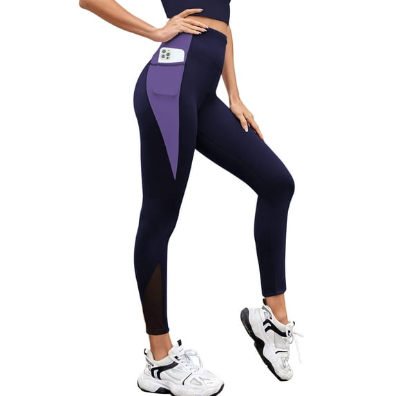 Women Workout Leggings 2 Side Pockets 7/8 Length Yoga Pants Swim Tights, L