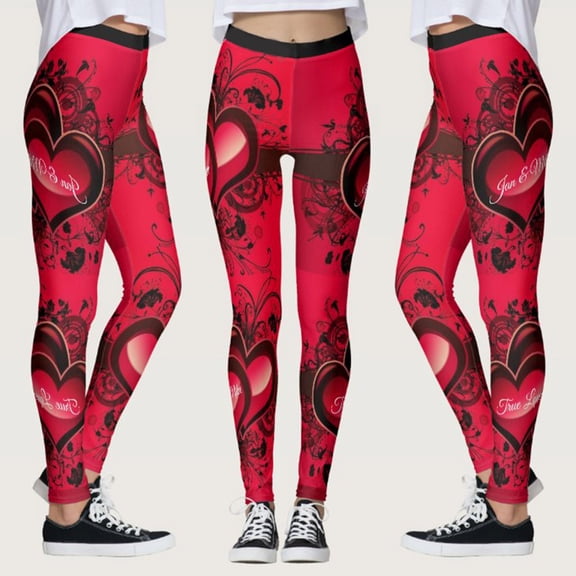 Women Workout Leggings Valentine Heart Graphics Elastic High Waisted Yoga Pants Cozy Soft Tummy Control Holiday Casual Tights Red XL