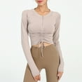 thumbnail image 1 of Women Workout Lightweight Jackets Zip Up Top Sports Running Crop Tops Activewear Slim Drawstring Design Ruched Sweatshirt Tee T Shirt for Athletic Workout Yoga Gym, Beige (Small), 1 of 5