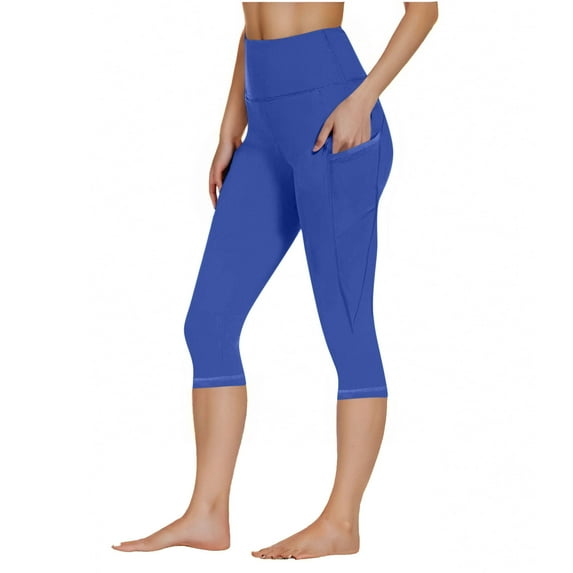 Women Workout Pockets Leggings Fitness Sports Running Yoga Athletic Capris Pants Blue S