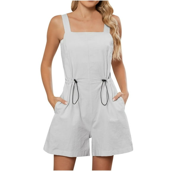 Women Workout Romper Onesie New Womens Summer Short Rompers Dressy Casual Slim Drawstring Sleeveless Overall Shorts Wide Leg Jumpsuits with Pocket Gray S