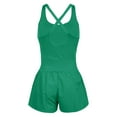 thumbnail image 1 of Women Workout Romper Onesie with Padded Bras | Summer Slim Fit Sleeveless Square Neck One Piece Outfits | Spaghetti Strap Hollow Out Backless Shorts Atheletic Running Jumpsuit Green, M, 1 of 6