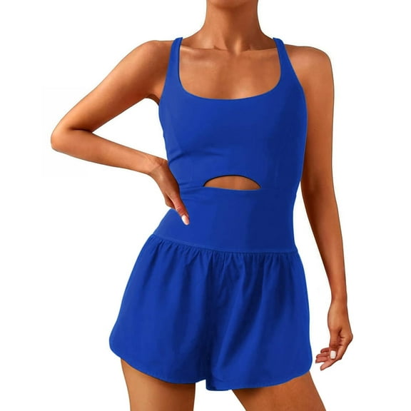 Womens Yoga Outfits Workout Romper Onesie with Padded Bras Sleeveless One Piece Shorts Atheletic Running Jumpsuit Clothes Set