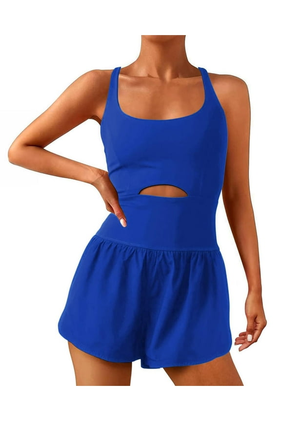 Womens Yoga Outfits Workout Romper Onesie with Padded Bras Sleeveless One Piece Shorts Atheletic Running Jumpsuit Clothes Set