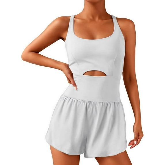 Women Workout Romper Onesie with Padded Bras Sleeveless One Piece Outfits Shorts Atheletic Running Jumpsuit Clothes