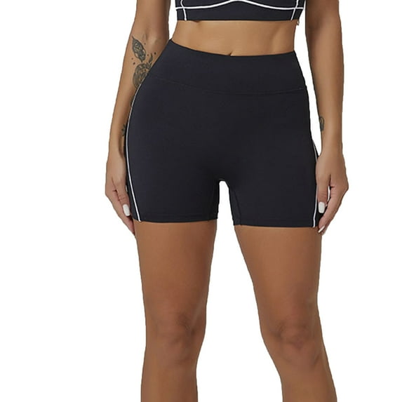 Women Workout Running Shorts High Waist Yoga Shorts Biker Shorts Slim Fitted Tights Fitness Short Pants (L, Black)