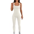 thumbnail image 1 of Women Workout Seamless Jumpsuit Yoga Ribbed Bodycon One Piece Spaghetti Strap Leggings Romper, 1 of 6