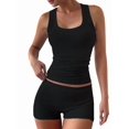 thumbnail image 1 of Women Workout Sets 2 Piece Seamless Ribbed Crop Tank High Waist Shorts Yoga Outfits Black S, 1 of 7