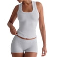 thumbnail image 1 of Women Workout Sets 2 Piece Seamless Ribbed Crop Tank High Waist Shorts Yoga Outfits Gray M, 1 of 7