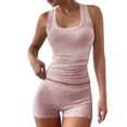 thumbnail image 1 of Women Workout Sets 2 Piece Seamless Ribbed Crop Tank High Waist Shorts Yoga Outfits Pink M, 1 of 7