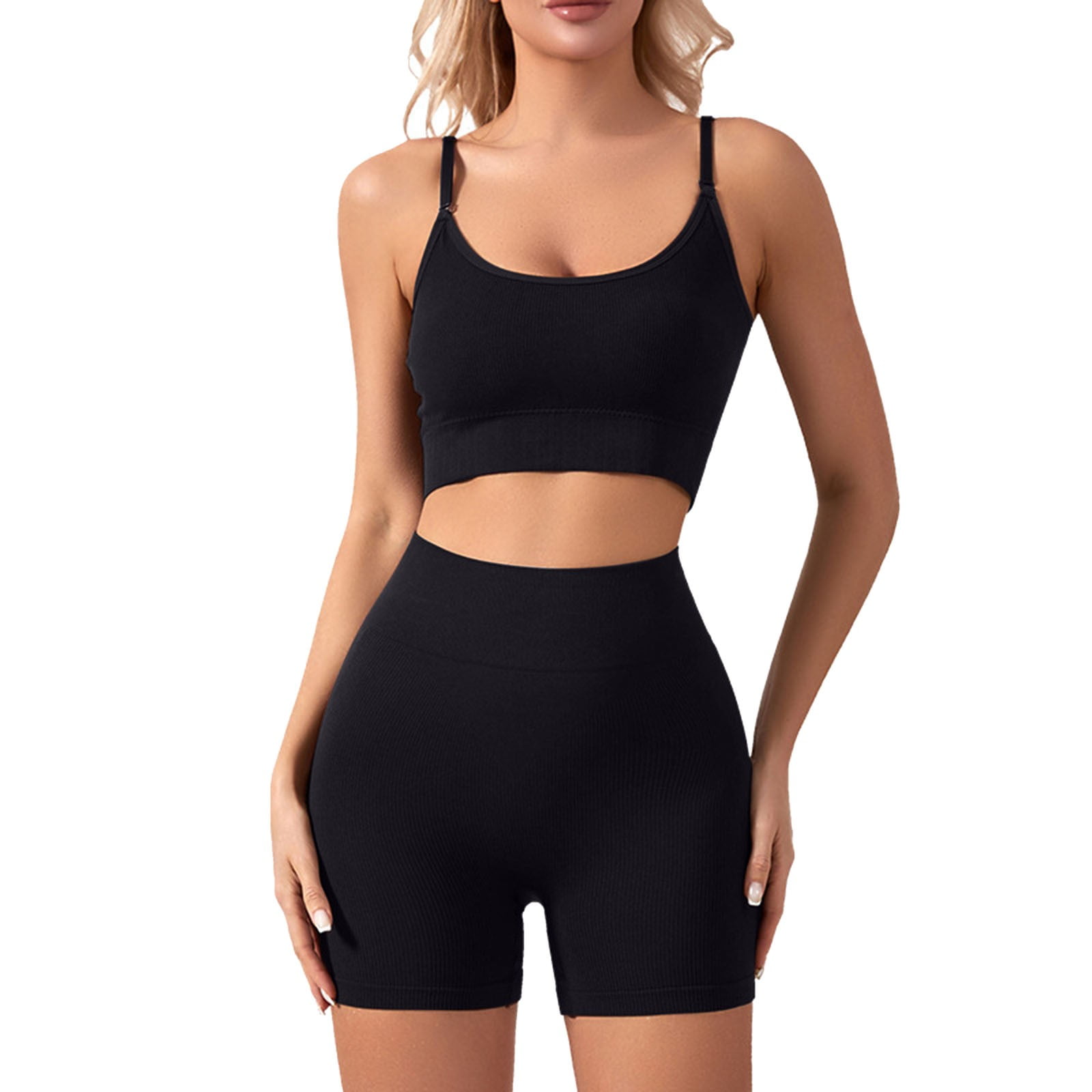 Women Workout Sets Ribbed Tank 2PCS Seamless High Waist Gym Outfit Yoga  Shorts Sets Tummy Control Comfort Running Active Trousers 