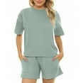 thumbnail image 1 of Women Workout Sets Two Pieces Pullover Solid Color Crew Neck T-shirts Pockets Short Pants Gym Athletic Sports Dancing Summer Outfits, 1 of 6
