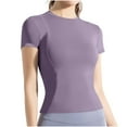 thumbnail image 1 of Women Workout Shirts Athletic Compression Tee Slim Fit Yoga Gym Basic Tops Purple M, 1 of 3