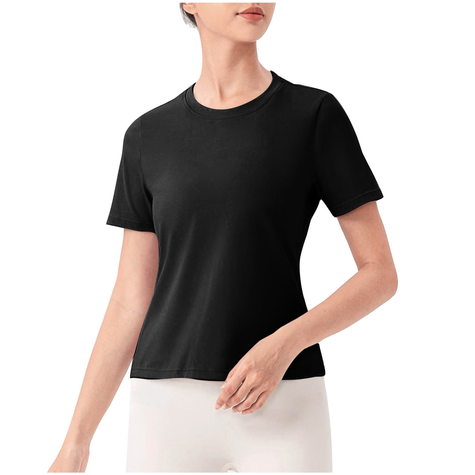 Women Workout Top Short Sleeve Seamless Athletic Shirt Crew Neck ...