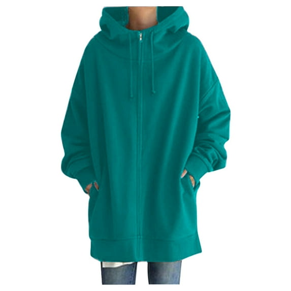 Women Workout Tops Fall Comfy Hooded Long Sleeve Bubble Drop Shoulder Open Front Solid Color Hoodie Cotton Tunic(Mint Green,L)