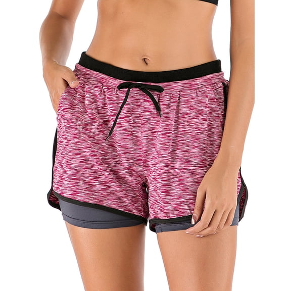 Women Workout Training Fitness Running Shorts Double Layer Active Yoga Gym Sport Shorts With Pockets
