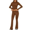 thumbnail image 1 of Women Workout Two Piece Outfits Long Sleeve Cropped Tops High Waist Flared Leggings Pants Tracksuit Sets New Cute Sweatsuits for Women Trendy Brown XL, 1 of 8