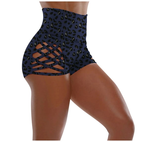 Women Workout Yoga Shorts Cutout Bandage Yoga Shorts High Waist Sport Shorts Hip Lifting Leggings Short Leopard Shorts