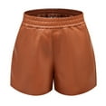 thumbnail image 1 of Women Workout Yoga Shorts Pu Leather Shorts Elastic Band Tummy Shorts Faux Leather Shorts with Pockets Wide Leg Shorts, 1 of 8