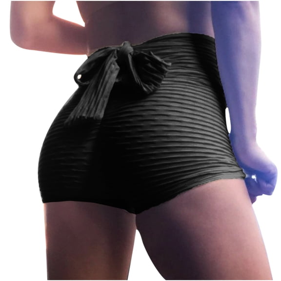 Women Workout Yoga Shorts Tie Back Bow Shorts Solid Tummy Control Gym Shorts Bubble Gym Shorts Butt Lift Leggings Pants