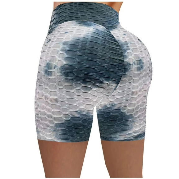 Women Workout Yoga Shorts Tie Dye Yoga Shorts Jacquard Yoga Pants Bubble Butt Lift Shorts High Waist Stretch Leggings