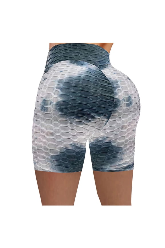 Women Workout Yoga Shorts Tie Dye Yoga Shorts Jacquard Yoga Pants Bubble Butt Lift Shorts High Waist Stretch Leggings