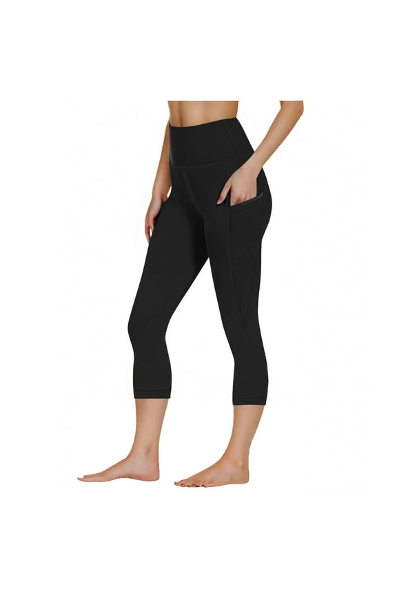 Women Workout out Pocket Leggings Fitness Sports Running Yoga Athletic Capris Pants Ladies Plus Size Capris Black S