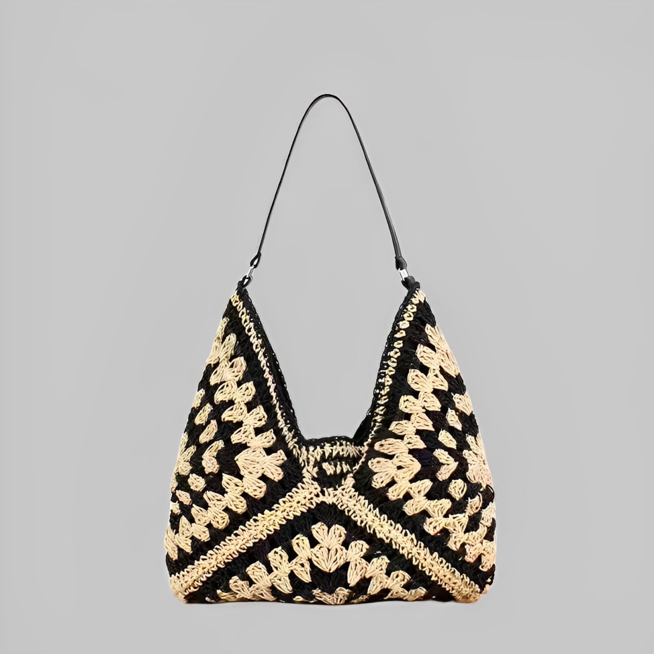 Women Woven Beach Bag Handbag Large Casual Straw Shoulder Bags Travel Straw Buckets(Black)