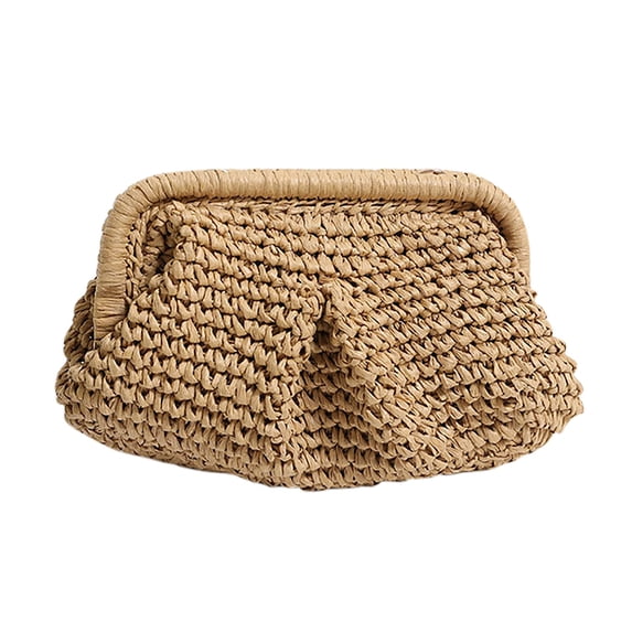 Women Woven Shoulder Bag Casual Solid Color Canvas Handbag Purse Beige