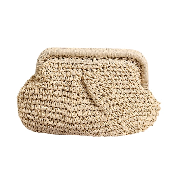 Women Woven Shoulder Bag Casual Solid Color Canvas Handbag Purse Beige