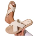 thumbnail image 1 of Women Woven Slipper Summer Stylish Casual Comfortable Lightweight Non-Slip Flat Sandals For Vacation (7, Beige), 1 of 9