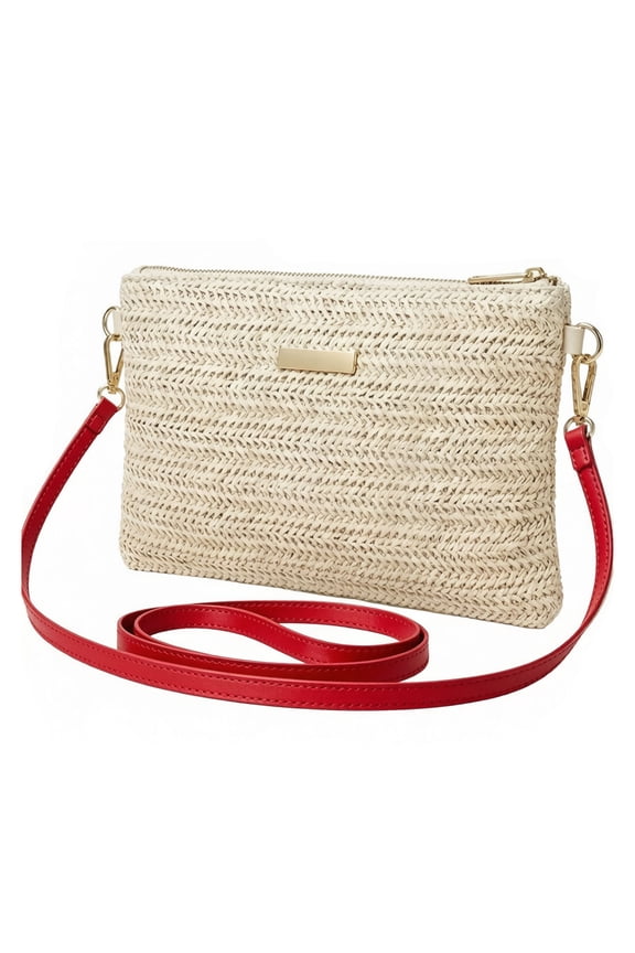 Women Woven Straw Crossbody Bag, Small Summer Beach Straw Clutch Purse With Adjustable Shoulder Strap & Detachable Wristlet Strap For Vacation Daily Use