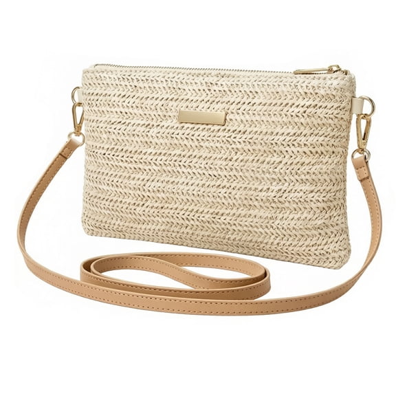Women Woven Straw Crossbody Bag, Small Summer Beach Straw Clutch Purse With Adjustable Shoulder Strap & Detachable Wristlet Strap For Vacation Daily Use